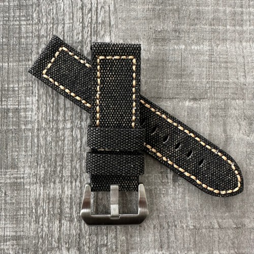 24mm black canvas watch strap - black,
