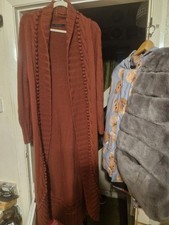 Nougat London Heavy Knit Wool Long Line Cardigan Burgundy Size 2 uk Size 10 (A2)