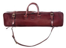 H J HUSSEY LEATHER DOUBLE SHOTGUN GUN CASE (HONEY) PURDEY of LONDON CLEAN CLOTH