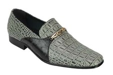 AV988-217 - Mens Leather Grey Croc Effect Gold Buckle Slip on Shoes