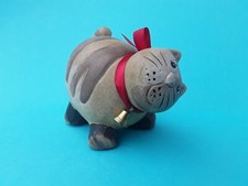 STONEWARE CARTOON CAT FIGURE, HANDPAINTED STUDIO POTTERY