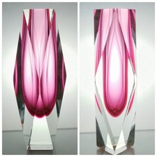 Mandruzzato, Vintage Murano Sommerso Italian Faceted Glass Vase 