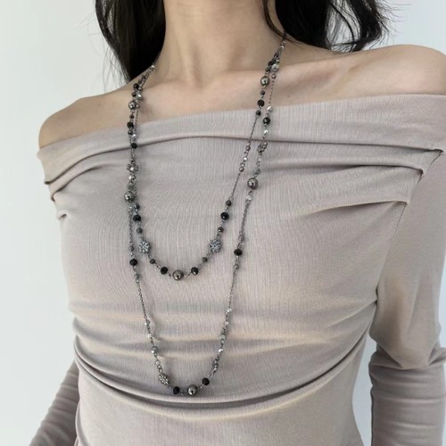 Beaded flower necklace long - flower,