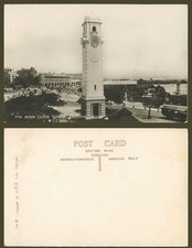 Ceylon Old Real Photo Postcard The Khan Clock Tower Colombo Street Scene Plate87