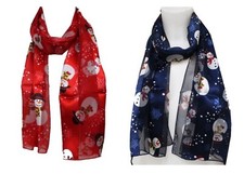 Womens Ladies Christmas Snowman Red Or Navy Blue Satin Stripe Neck Scarf Gift