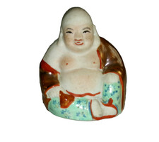 Vintage Small Porcelain Pottery Laughing Buddha Figurine 2.5" Asian Chinese