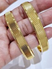Real Soild Indian Gold Plated Traditional Asian Plain Bangles Kada Set Size 2.6