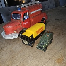 3 Diecast / Tin Vehicles Inc. Handcrafted Fire Engine & a small Land Rover