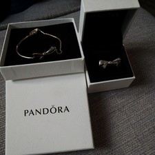 Boxed Pandora Bow Ring And Bracelet Set. Ring Size 54 . UK Size N.