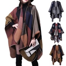 Women Open Poncho Cape Blanket Warm Winter Ladies Wrap Wool Shawl Thick UK