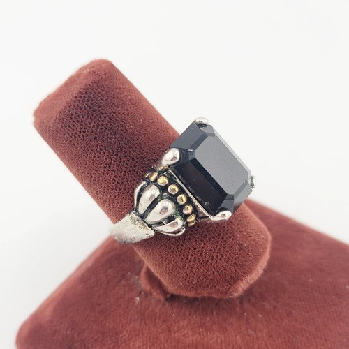 Vtg ring black rhinestone - sz,