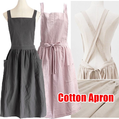 Women cotton linen dress apron - women,