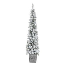 5ft 6in 1.7m Slim Flocked Potted PreLit Artificial Christmas Tree Xmas ExDisplay