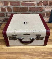 Antique ‘Mayfair’ Luggage Case. Light  Coloured Outer With Maroon Leather Trim
