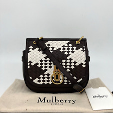 Mulberry Amberley Small Satchel Bag Woven Vichy Brown and White Leather
