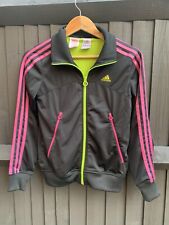 Adidas Hoodie Zipped  Grey And Neon Pink Tracksuit Top 11-12  Youth