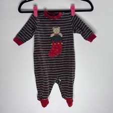 Vintage OshKosh B’gosh Baby Christmas Romper Teddy Bear Stocking Velour 0-3M