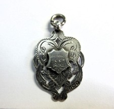 Antique SOLID SILVER Pocket Watch Chain FOB, MEDAL Willenhamm Cricket Club c1913