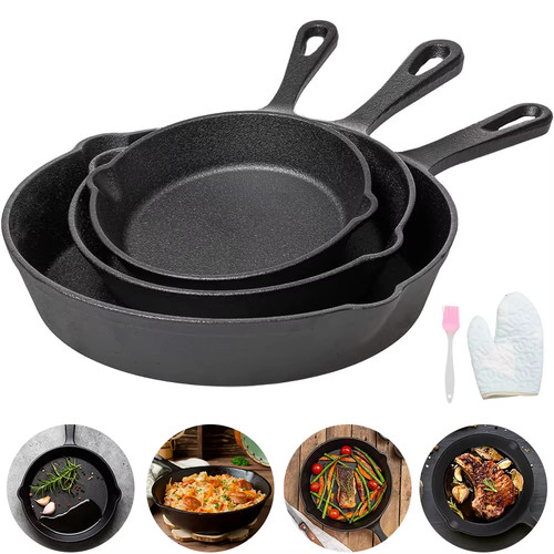 3pc cast iron frying pan - frying,