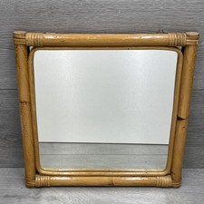 Vintage Bamboo Square Framed Mirror Tiki Boho Wall Hanging 12.5" x 12.5"