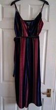 Ladies Primark Velour Stripe Strappy Jumpsuit Size 10 Black Mix Wide Leg Cropped