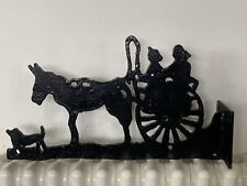 Vintage cast Iron Ranch Style Swinging Name Plaque Donkey Trap Carriage & Dog 