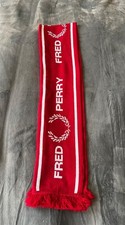Fred Perry Scarf, Red/White, Tassel Fringe, Laurel Wreath and Logo Unisex, Warm