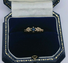 Vintage 9ct Gold Sapphire & Diamond Trilogy Ring - Size L /2
