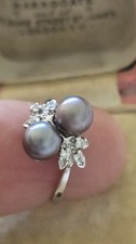 Black Pearl And Diamond Ring Hallmarked 18ct White Gold South Sea Pearls