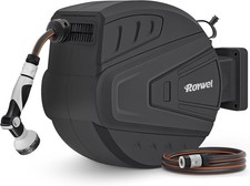 Roywel 20M Auto Retractable Garden Hose Reel Wall Mounted 180° Pivot + Nozzle