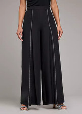 TOGETHER Black Diamante Wide Leg Chiffon Trousers  UK 16  (fm189-8)