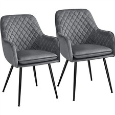 Set of 2 Dining Chairs Velvet Fabric Accent Chairs Modern Tufted Chairs, Grey