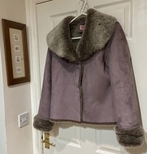Joe Browns Women's gorgeous lilac Shearling fur Lined Jacket ladies UK 14 VGC