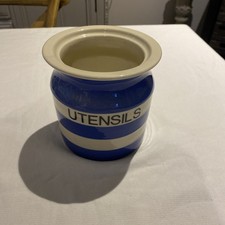 T G Green Cornishware  Blue & White Stripe Utensils Jar