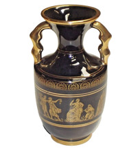 Vintage Neofitou Greek Black and Gold (24k) Double Handled Vase