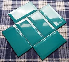 6 DARK JADE GREEN GLOSSY BEVELED EDGE WALL TILES - 10cm x 20cm