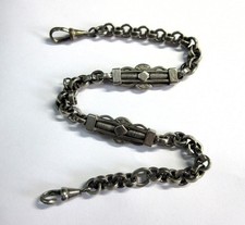 Antique NICKEL SILVER Fancy Bar Link ALBERT, ALBERTINA POCKET, FOB WATCH CHAIN