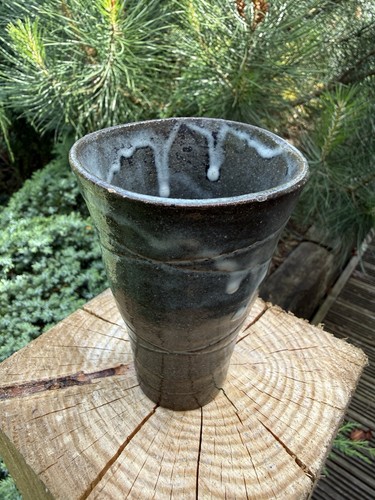 Studio pottery cup grey green - studio,