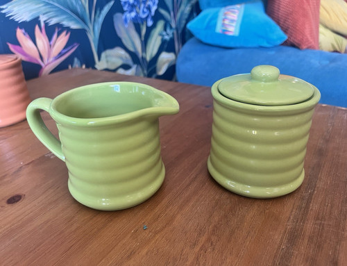 Green ceramic creamer - green,
