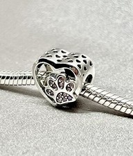 Paw Print Heart Charm Bead