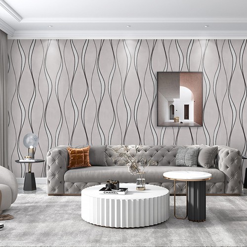 Damask grey silver wave - grey,