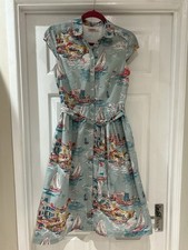 Cath Kidston Vintage Retro Style Duck Egg Boat Seaside Scene Tea Dress Size 8