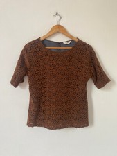 Toast Blouse Size 12 Top Brown Crochet Pullover Lined Lace Boxy Cotton Overlay 