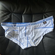 XL white & Blue WJ sexy Silky See Through  brief hot. Poss Gay Int