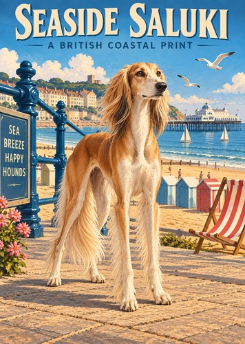 Saluki print seaside dog - print,
