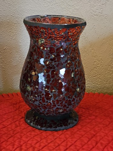 Red mosaic glass large vase - glass,