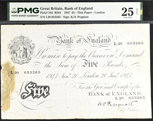 White five pound bank - £5,