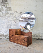 Art Deco 1930s Sold Walnut Dressing Table Drawers Round Mirror Antique DELIVERY