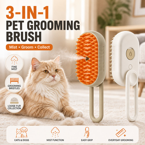 Pet steam brush for - 3-in-1,