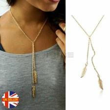 Gold Polish Leaf Feather Pendant Chain Long Statement Necklace Fashion Jewelry